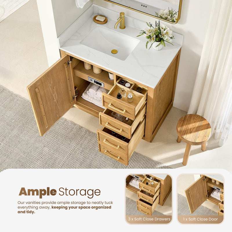Vinnova 707536-ON-BH Jakarta 36" Freestanding Single Bath Vanity in Oak Natural Brown