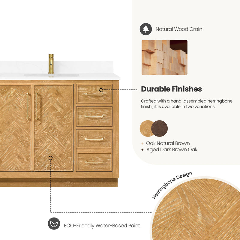 Vinnova 707542-ON-BH Jakarta 42" Freestanding Single Bath Vanity in Oak Natural Brown