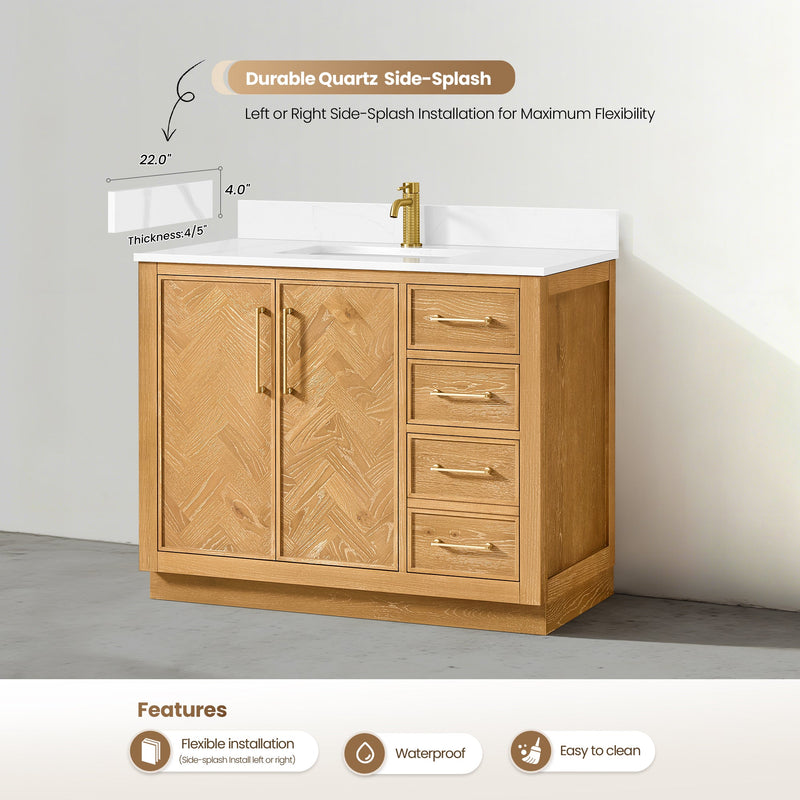 Vinnova 707542-ON-BH Jakarta 42" Freestanding Single Bath Vanity in Oak Natural Brown