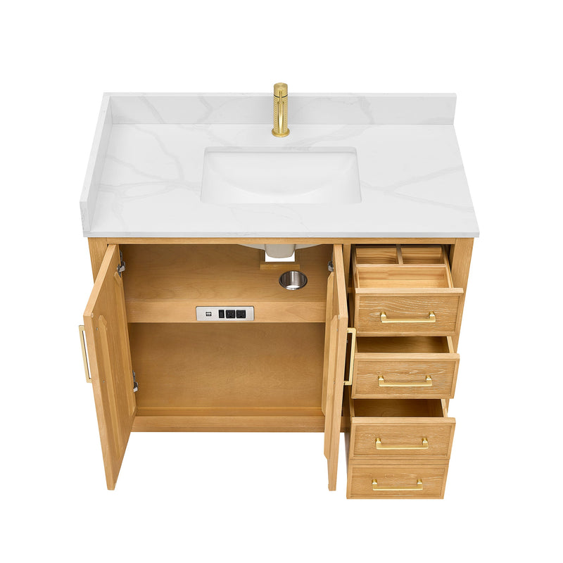 Vinnova 707542-ON-BH Jakarta 42" Freestanding Single Bath Vanity in Oak Natural Brown