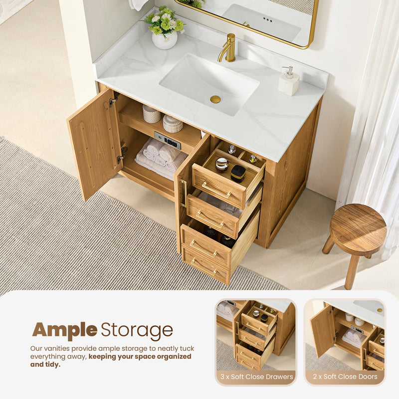 Vinnova 707542-ON-BH Jakarta 42" Freestanding Single Bath Vanity in Oak Natural Brown