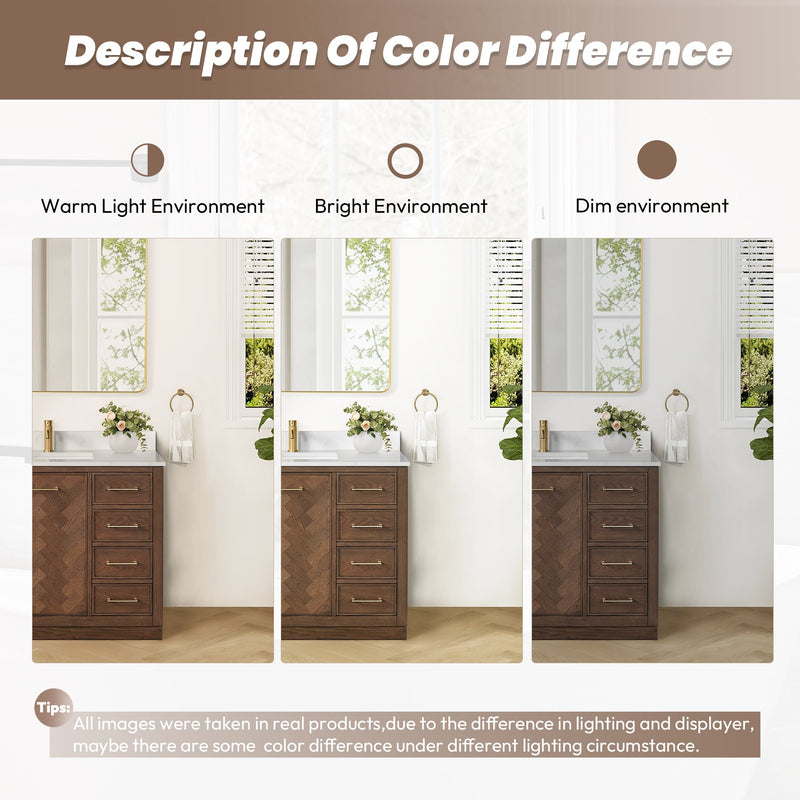 Vinnova 707560-AD-BH Jakarta 60" Freestanding Single Bath Vanity in Aged Dark Brown Oak with Silk White Quartz Stone Top