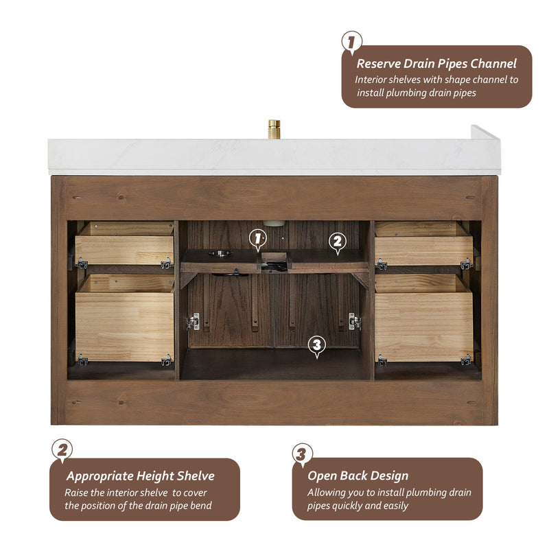 Vinnova 707560-AD-BH Jakarta 60" Freestanding Single Bath Vanity in Aged Dark Brown Oak with Silk White Quartz Stone Top