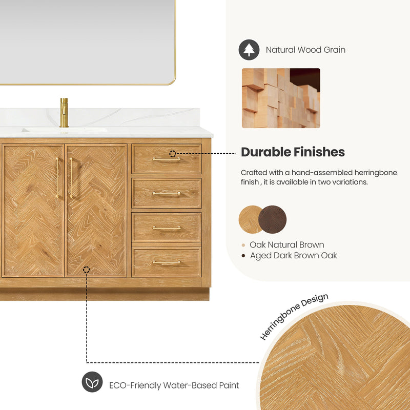 Vinnova 707560-ON-BH Jakarta 60" Freestanding Single Bath Vanity in Oak Natural Brown