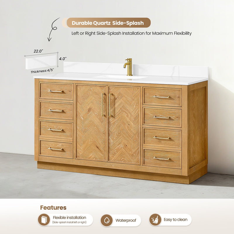 Vinnova 707560-ON-BH Jakarta 60" Freestanding Single Bath Vanity in Oak Natural Brown