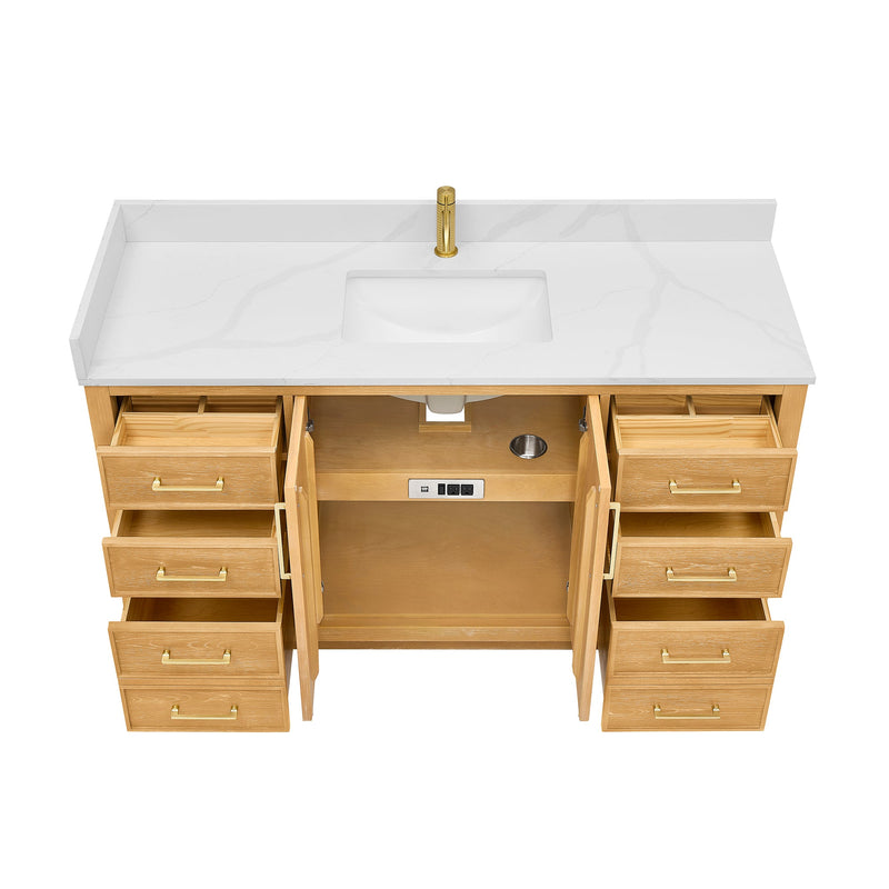 Vinnova 707560-ON-BH Jakarta 60" Freestanding Single Bath Vanity in Oak Natural Brown