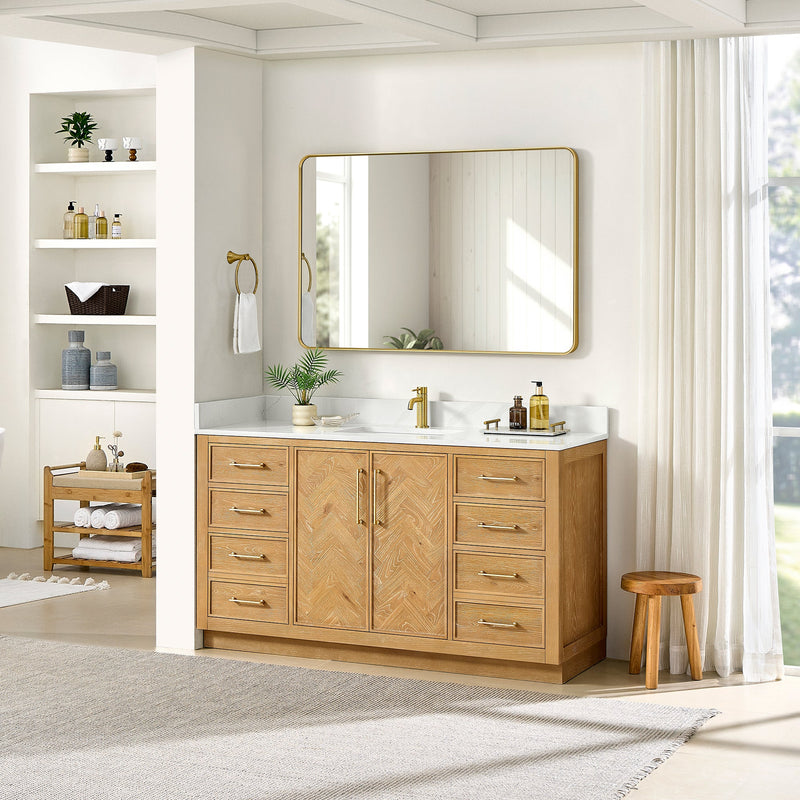 Vinnova 707560-ON-BH Jakarta 60" Freestanding Single Bath Vanity in Oak Natural Brown