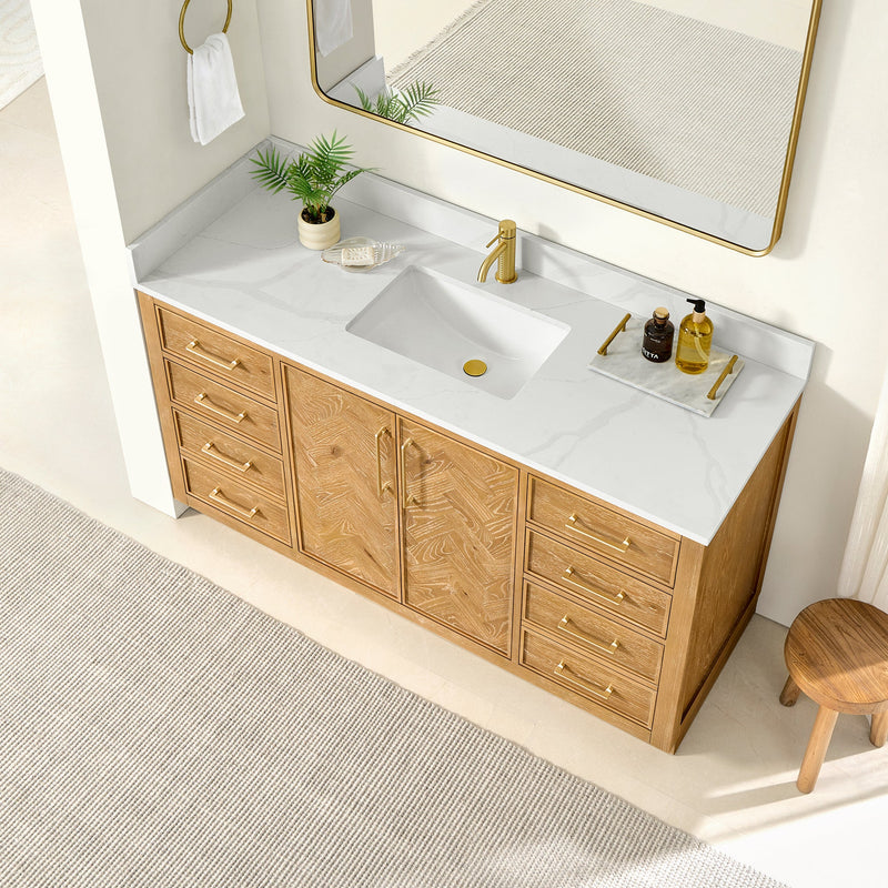 Vinnova 707560-ON-BH Jakarta 60" Freestanding Single Bath Vanity in Oak Natural Brown