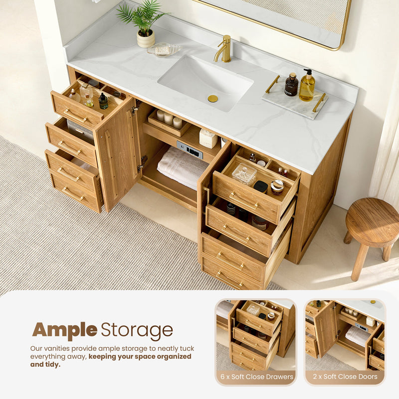 Vinnova 707560-ON-BH Jakarta 60" Freestanding Single Bath Vanity in Oak Natural Brown