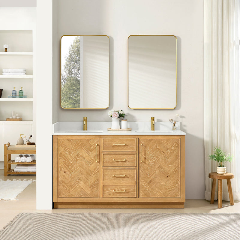 Vinnova 707560M-ON-BH Jakarta 60M" Freestanding Double Bath Vanity in Oak Natural Brown