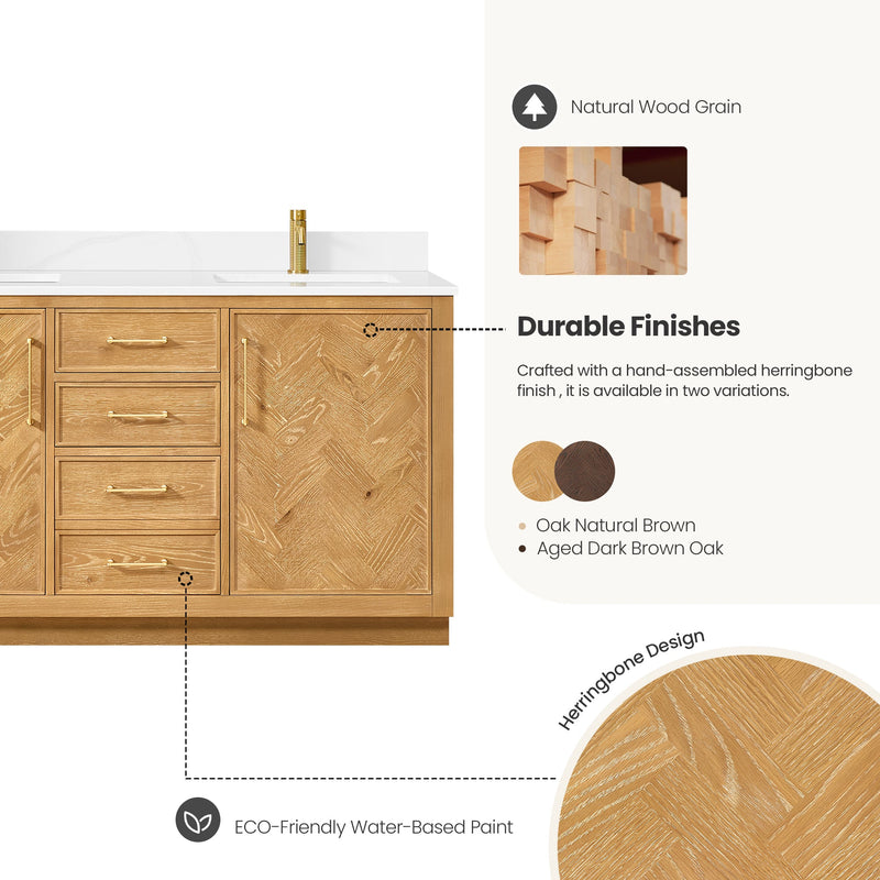 Vinnova 707560M-ON-BH Jakarta 60M" Freestanding Double Bath Vanity in Oak Natural Brown