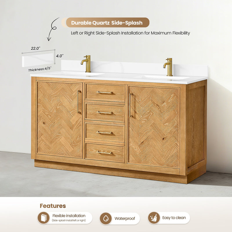 Vinnova 707560M-ON-BH Jakarta 60M" Freestanding Double Bath Vanity in Oak Natural Brown