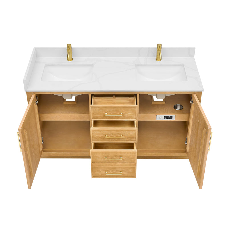 Vinnova 707560M-ON-BH Jakarta 60M" Freestanding Double Bath Vanity in Oak Natural Brown