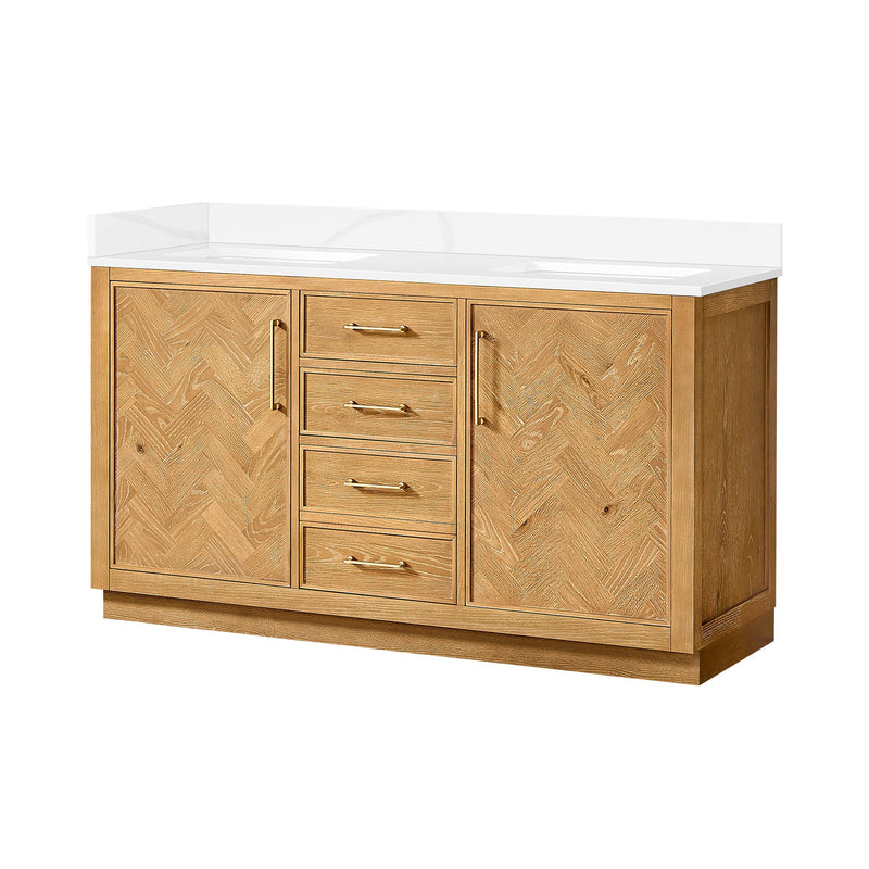 Vinnova 707560M-ON-BH Jakarta 60M" Freestanding Double Bath Vanity in Oak Natural Brown