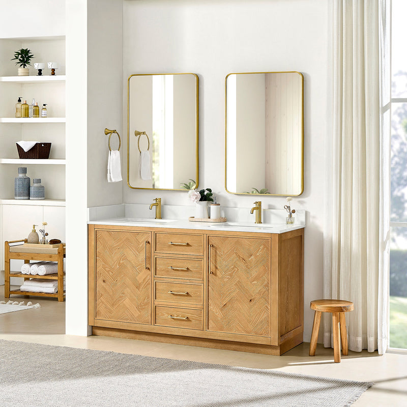 Vinnova 707560M-ON-BH Jakarta 60M" Freestanding Double Bath Vanity in Oak Natural Brown