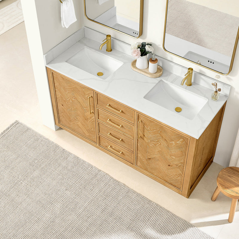Vinnova 707560M-ON-BH Jakarta 60M" Freestanding Double Bath Vanity in Oak Natural Brown