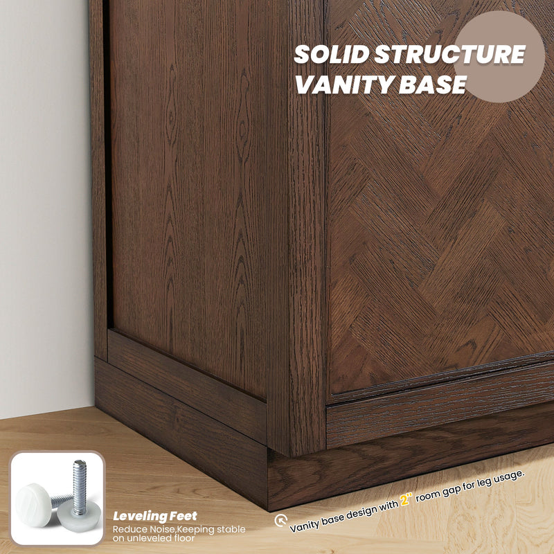 Vinnova 707572-AD-BH Jakarta 72" Freestanding Double Bath Vanity in Aged Dark Brown Oak with Silk White Quartz Stone Top