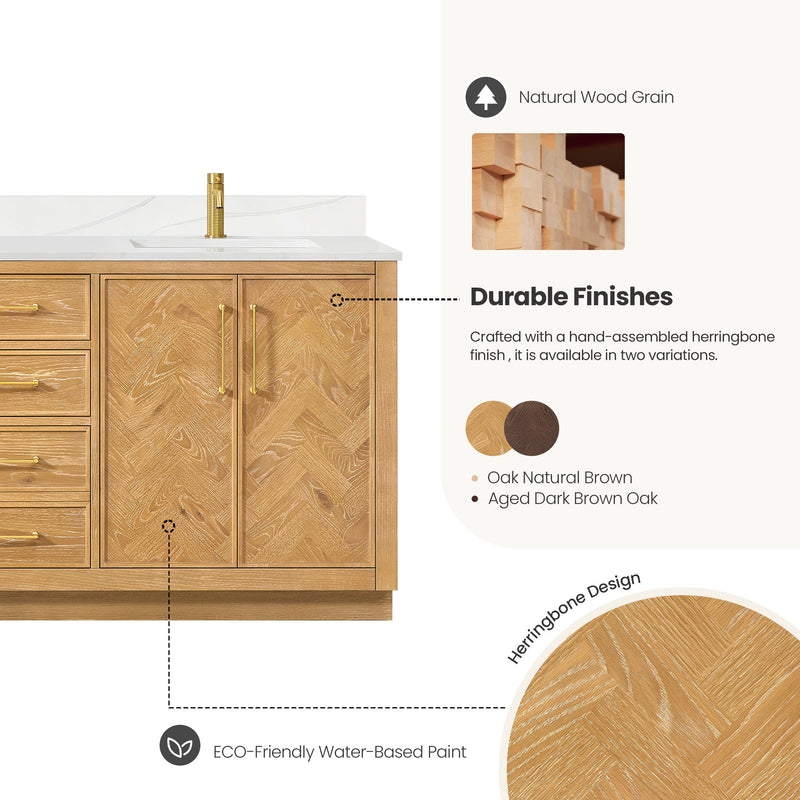Vinnova 707572-ON-BH Jakarta 72" Freestanding Double Bath Vanity in Oak Natural Brown