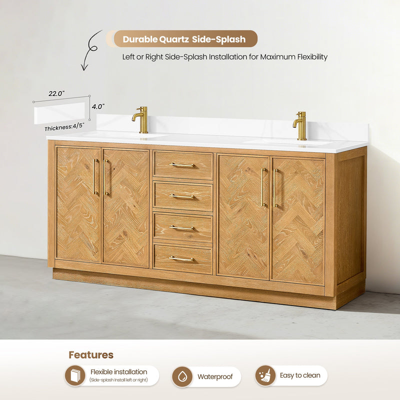 Vinnova 707572-ON-BH Jakarta 72" Freestanding Double Bath Vanity in Oak Natural Brown