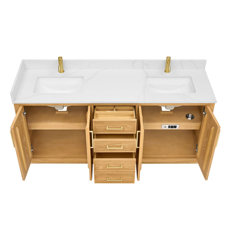 Vinnova 707572-ON-BH Jakarta 72" Freestanding Double Bath Vanity in Oak Natural Brown
