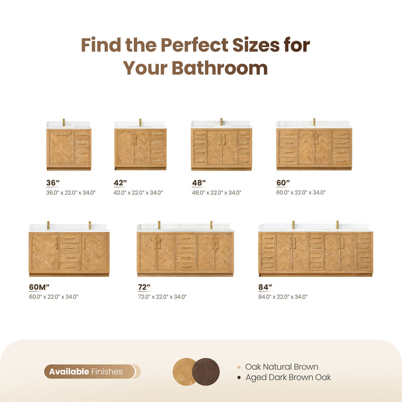 Vinnova 707572-ON-BH Jakarta 72" Freestanding Double Bath Vanity in Oak Natural Brown