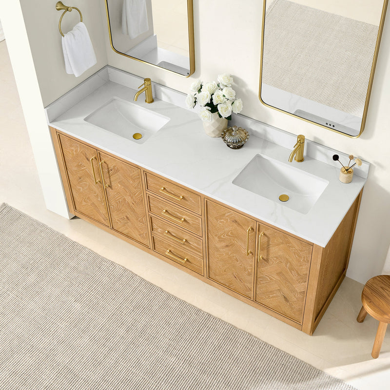 Vinnova 707572-ON-BH Jakarta 72" Freestanding Double Bath Vanity in Oak Natural Brown