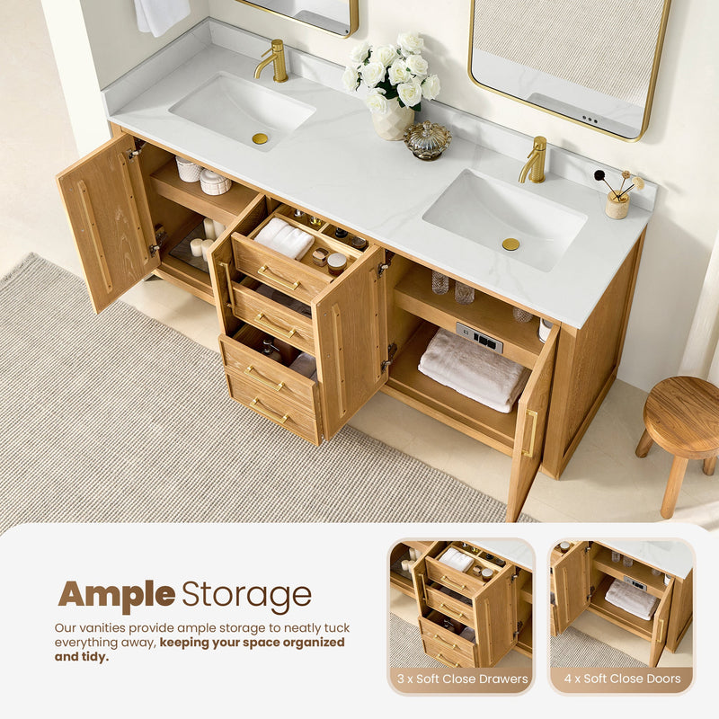 Vinnova 707572-ON-BH Jakarta 72" Freestanding Double Bath Vanity in Oak Natural Brown