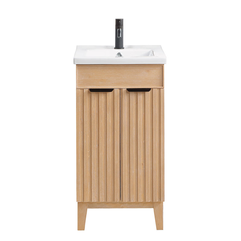 Vinnova 707618-FN-WH Palos 18" Free-standing Single Bath Vanity in Fir Wood Brown with Drop-In White Ceramic Basin Top