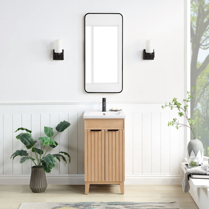 Vinnova 707618-FN-WH Palos 18" Free-standing Single Bath Vanity in Fir Wood Brown with Drop-In White Ceramic Basin Top