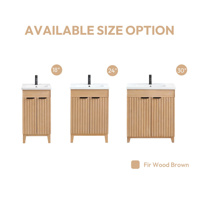Vinnova 707618-FN-WH Palos 18" Free-standing Single Bath Vanity in Fir Wood Brown with Drop-In White Ceramic Basin Top