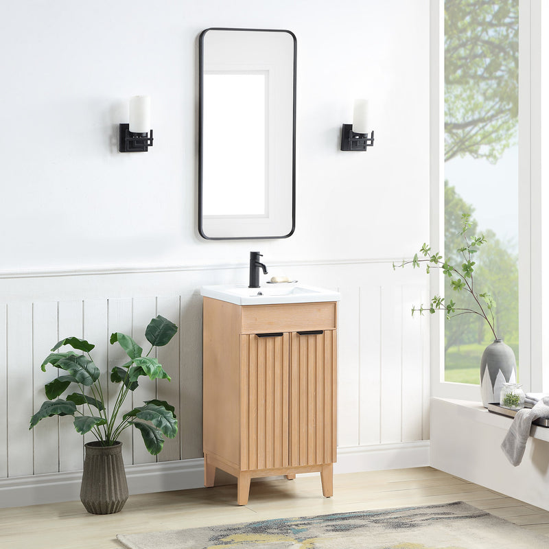 Vinnova 707618-FN-WH Palos 18" Free-standing Single Bath Vanity in Fir Wood Brown with Drop-In White Ceramic Basin Top