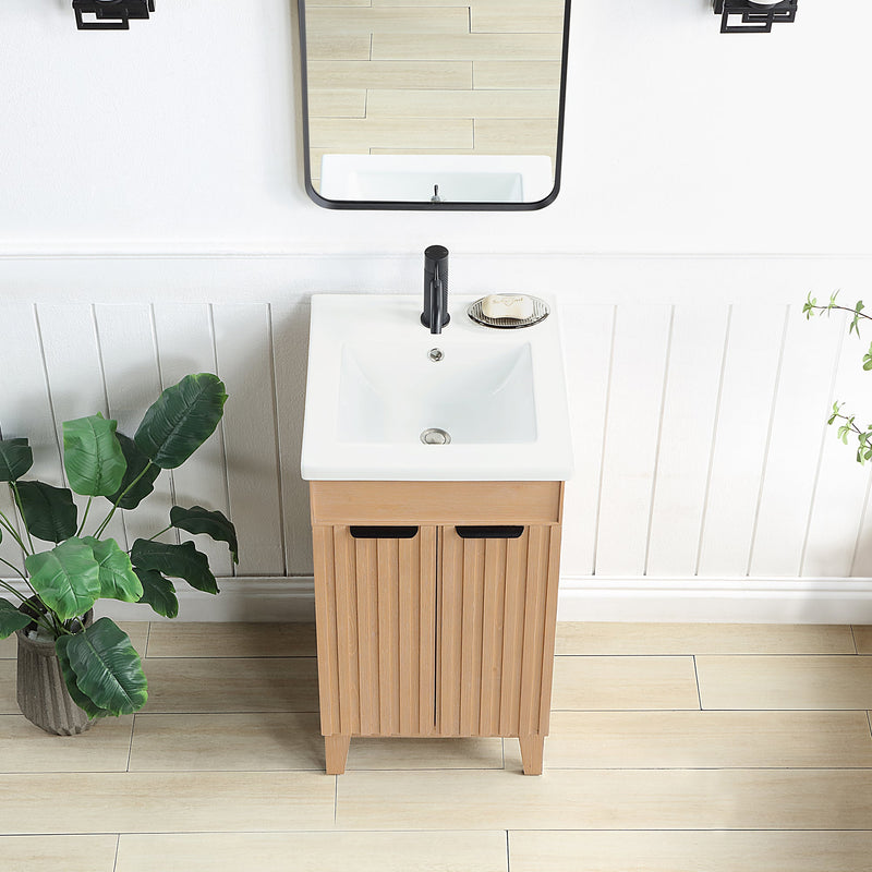 Vinnova 707618-FN-WH Palos 18" Free-standing Single Bath Vanity in Fir Wood Brown with Drop-In White Ceramic Basin Top
