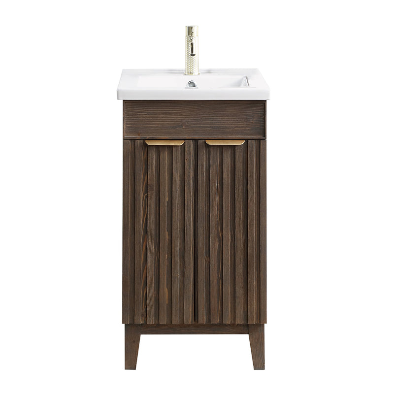 Vinnova 707618-SA-WH Palos 18" Free-standing Single Bath Vanity in Spruce Antique Brown with Drop-In White Ceramic Basin Top