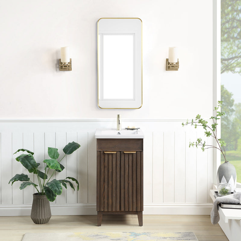 Vinnova 707618-SA-WH Palos 18" Free-standing Single Bath Vanity in Spruce Antique Brown with Drop-In White Ceramic Basin Top