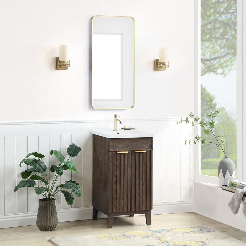 Vinnova 707618-SA-WH Palos 18" Free-standing Single Bath Vanity in Spruce Antique Brown with Drop-In White Ceramic Basin Top