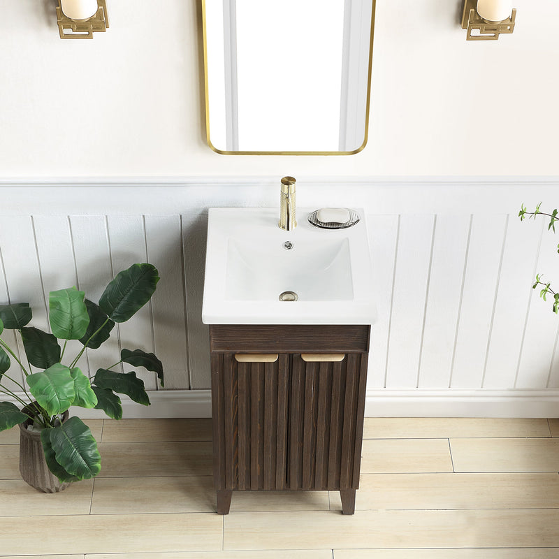 Vinnova 707618-SA-WH Palos 18" Free-standing Single Bath Vanity in Spruce Antique Brown with Drop-In White Ceramic Basin Top