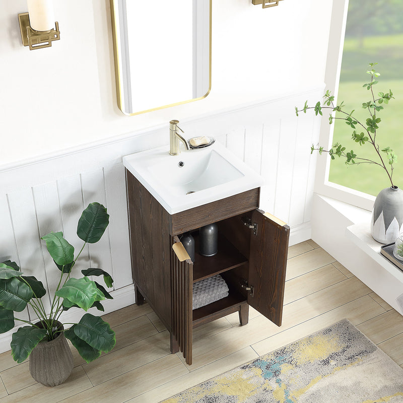 Vinnova 707618-SA-WH Palos 18" Free-standing Single Bath Vanity in Spruce Antique Brown with Drop-In White Ceramic Basin Top