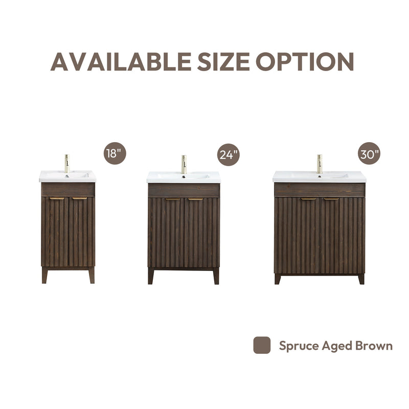Vinnova 707624-SA-WH Palos 24" Free-standing Single Bath Vanity in Spruce Antique Brown with Drop-In White Ceramic Basin Top