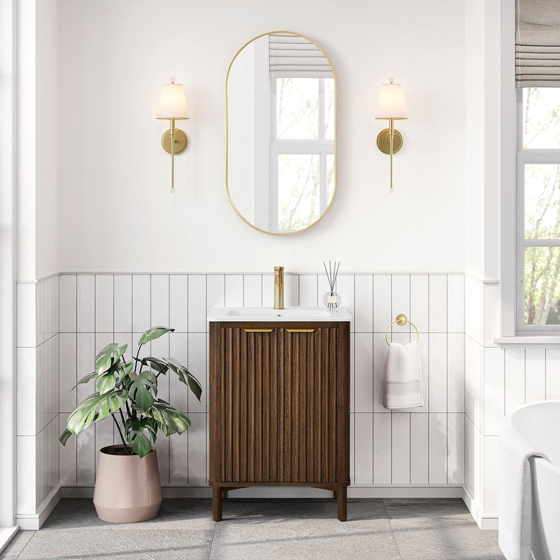 Vinnova 708224-AD-WH Mumbai 24" Free-standing Single Bath Vanity in Aged Dark Brown Oak with Drop-In White Ceramic Basin Top