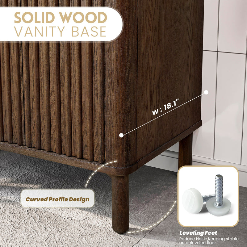 Vinnova 708224-AD-WH Mumbai 24" Free-standing Single Bath Vanity in Aged Dark Brown Oak with Drop-In White Ceramic Basin Top