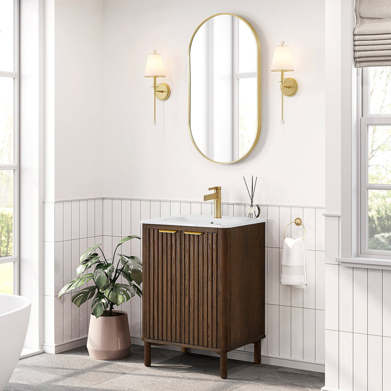 Vinnova 708224-AD-WH Mumbai 24" Free-standing Single Bath Vanity in Aged Dark Brown Oak with Drop-In White Ceramic Basin Top