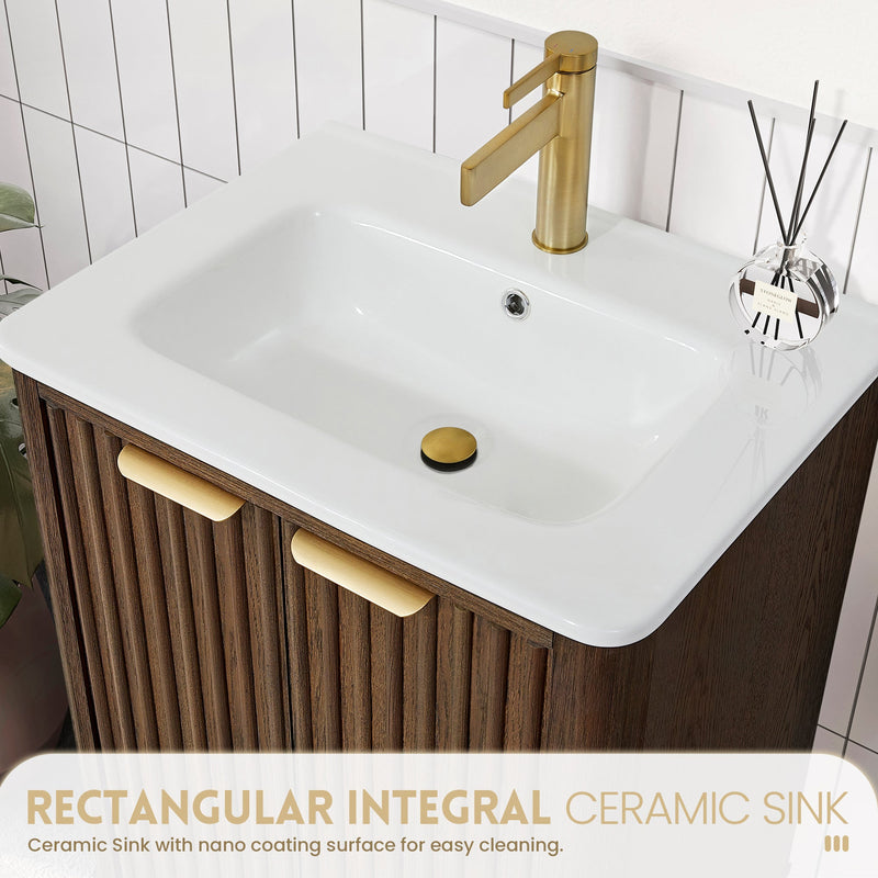 Vinnova 708224-AD-WH Mumbai 24" Free-standing Single Bath Vanity in Aged Dark Brown Oak with Drop-In White Ceramic Basin Top