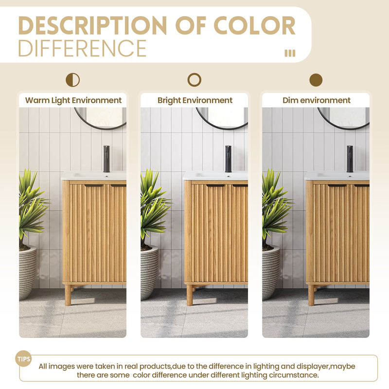 Vinnova 708224-WN-WH Mumbai 24" Free-standing Single Bath Vanity in Oak Weathering Light Brown with Drop-In White Ceramic Basin Top