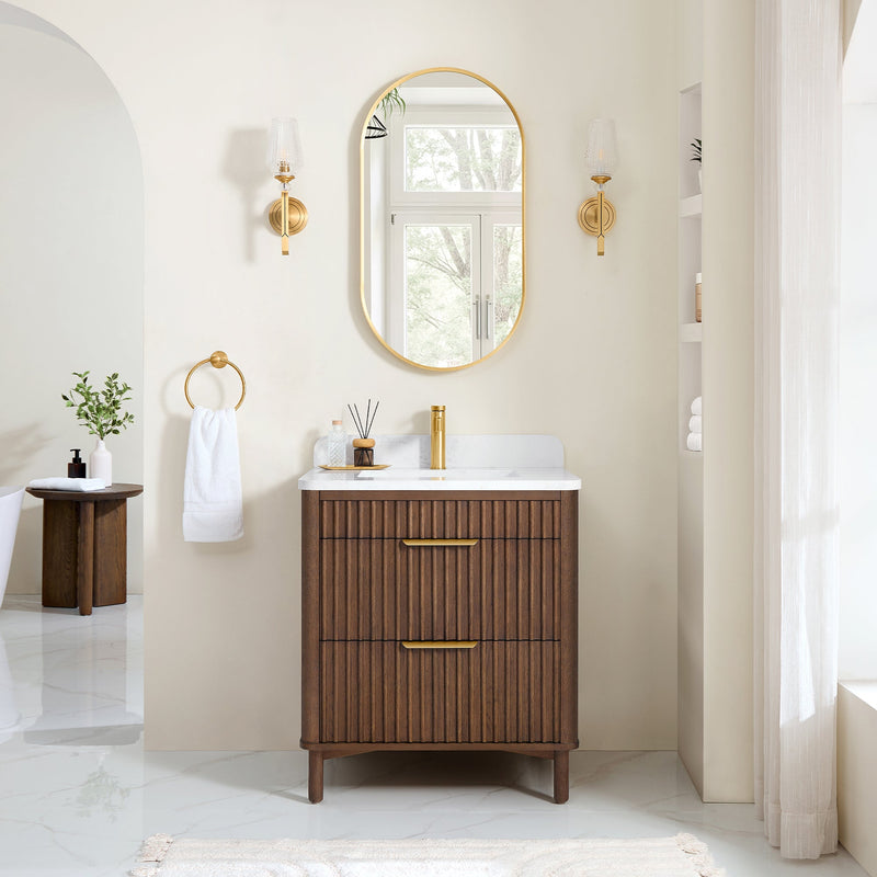 Vinnova 708230-AD-GW Mumbai 30" Single Sink Bath Vanity in Aged Dark Brown Oak