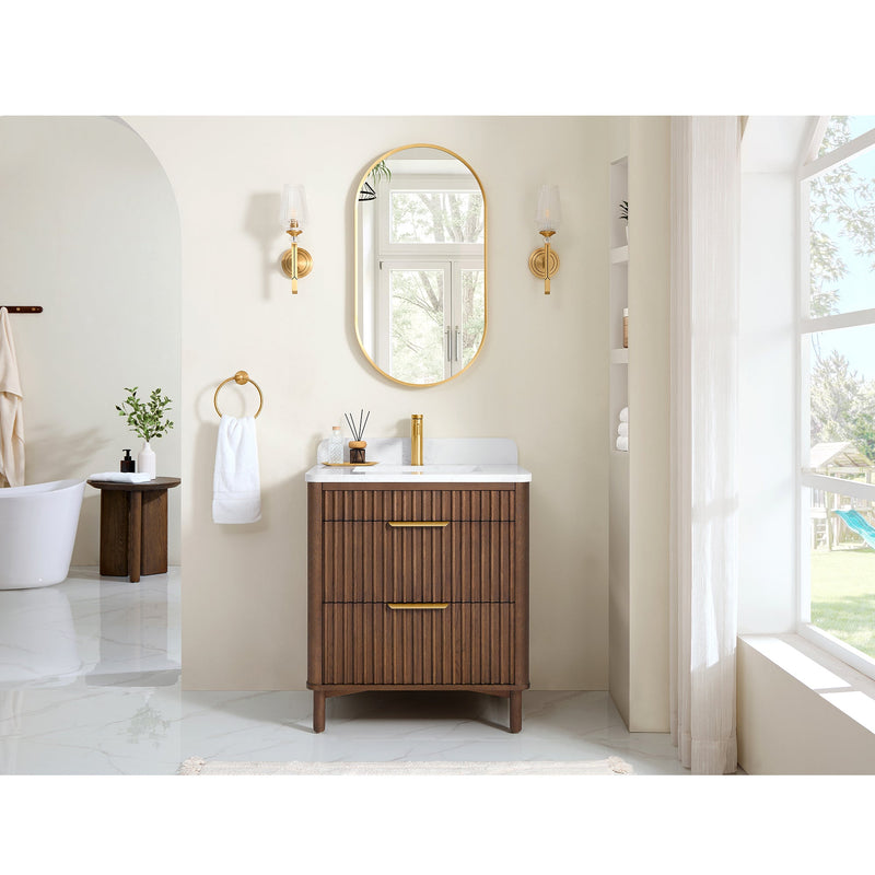 Vinnova 708230-AD-GW Mumbai 30" Single Sink Bath Vanity in Aged Dark Brown Oak