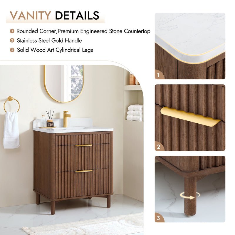 Vinnova 708230-AD-GW Mumbai 30" Single Sink Bath Vanity in Aged Dark Brown Oak