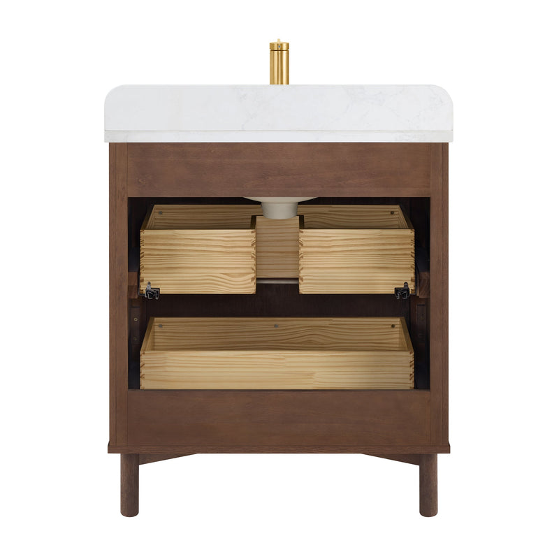 Vinnova 708230-AD-GW Mumbai 30" Single Sink Bath Vanity in Aged Dark Brown Oak
