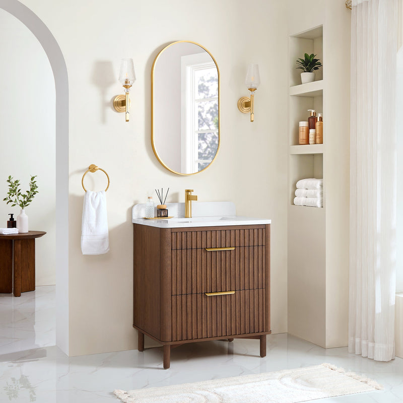 Vinnova 708230-AD-GW Mumbai 30" Single Sink Bath Vanity in Aged Dark Brown Oak