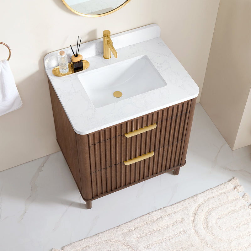 Vinnova 708230-AD-GW Mumbai 30" Single Sink Bath Vanity in Aged Dark Brown Oak