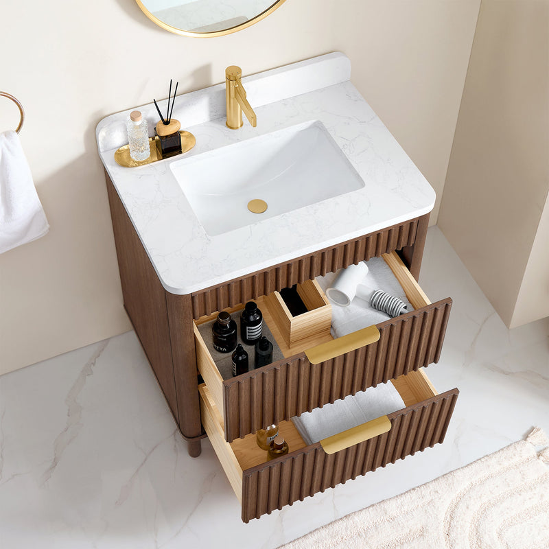 Vinnova 708230-AD-GW Mumbai 30" Single Sink Bath Vanity in Aged Dark Brown Oak